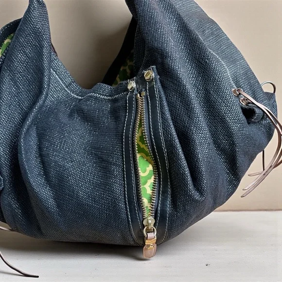 ORYANY Large Canvas Hobo Shoulder Bag Leather Trim | Front & Back Zip Pockets - Picture 4 of 14